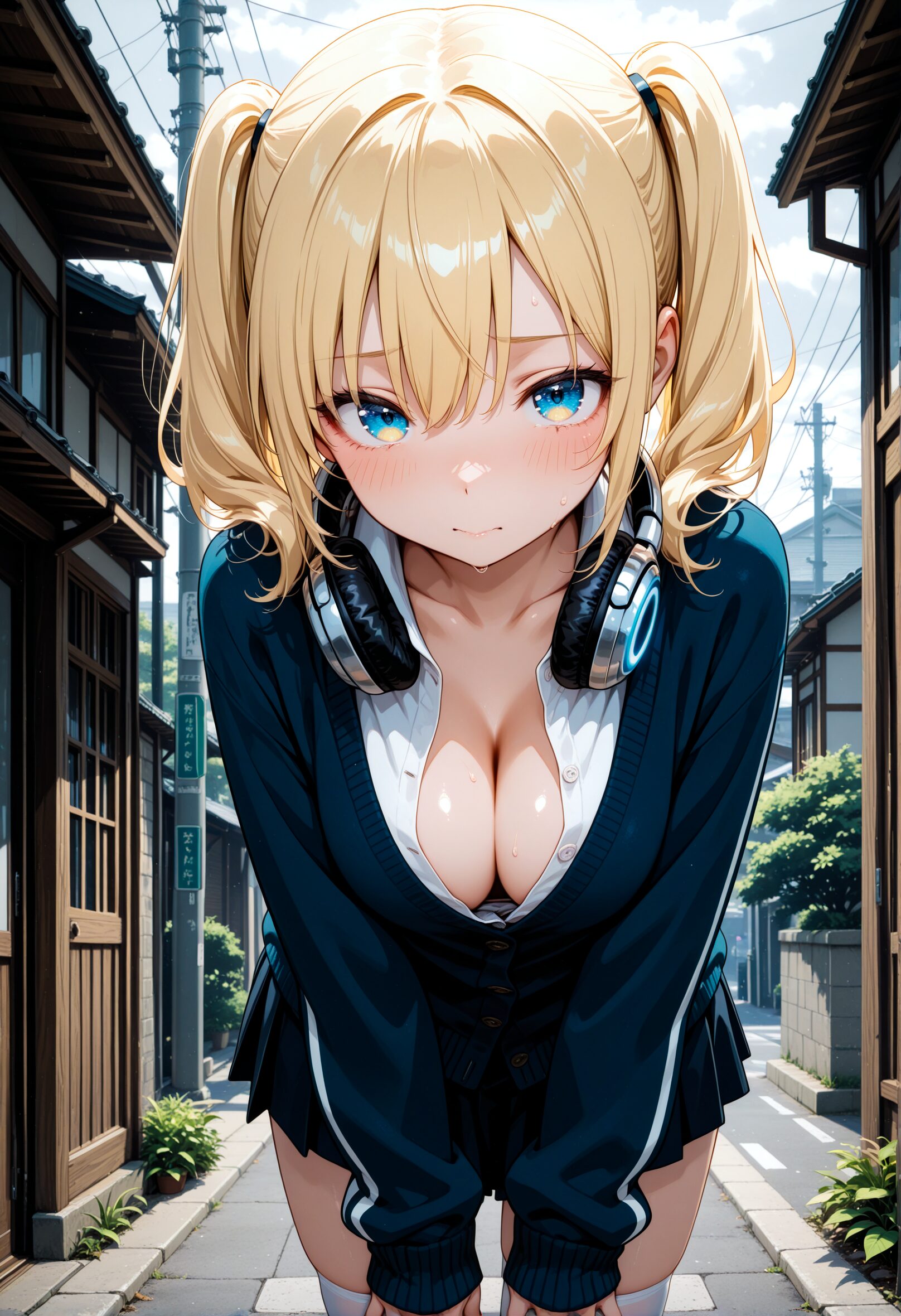 制服の女の子が前かがみで谷間を見せつけるえっちな画像