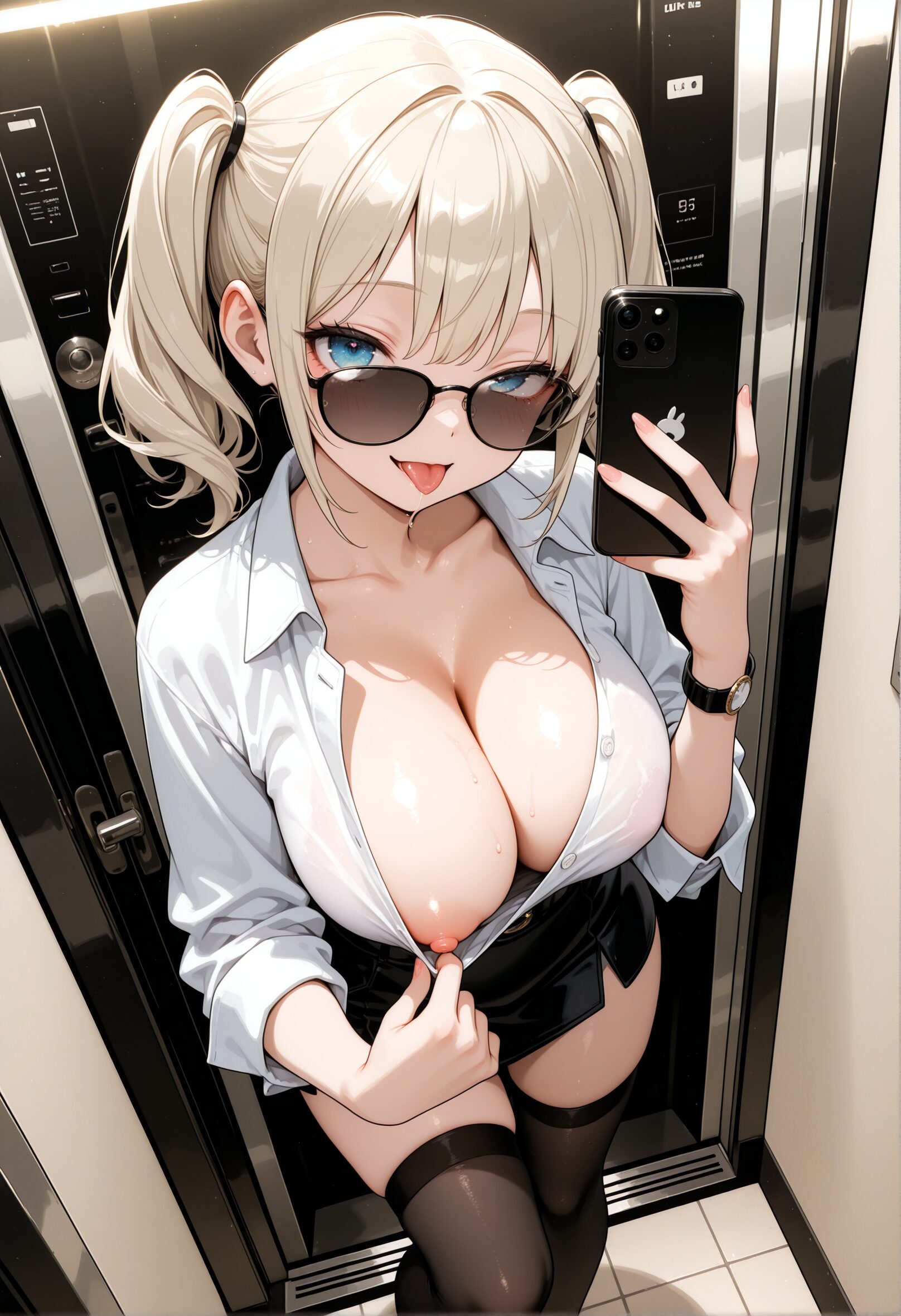 自撮りおっぱいと胸の谷間や下乳などのAIイラスト - 37